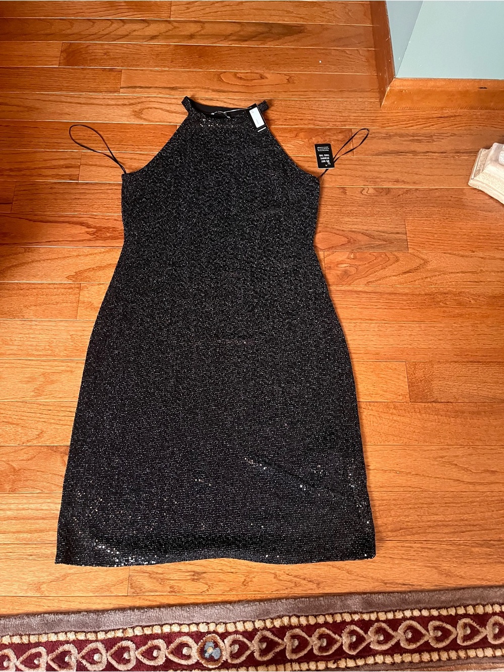 Express Black Sparkle Halter Mini Dress
